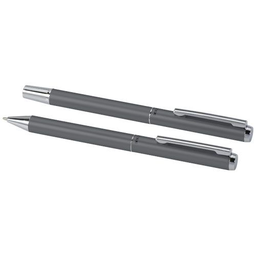 gray Set de regalo de bolígrafo y rollerball de aluminio reciclado