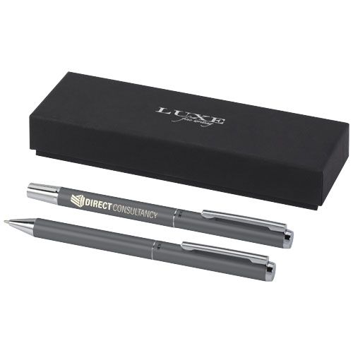 gray Set de regalo de bolígrafo y rollerball de aluminio reciclado