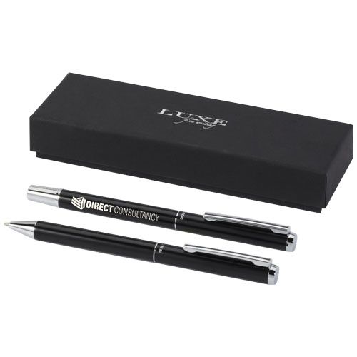 black Set de regalo de bolígrafo y rollerball de aluminio reciclado