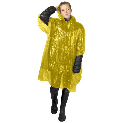 Poncho de lluvia desechable de material reciclado con bolsa de almacenamiento 