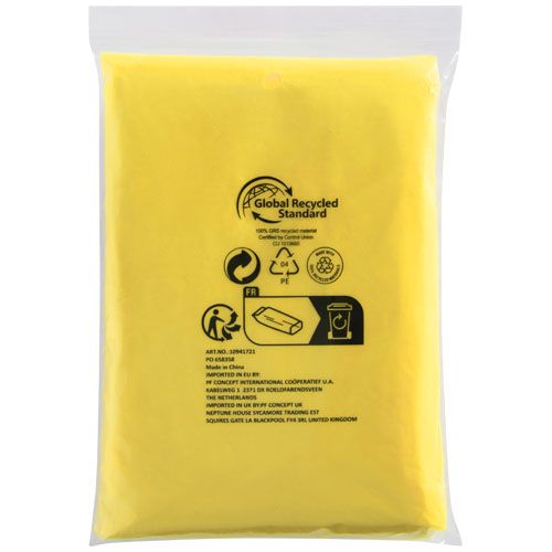 Poncho de lluvia desechable de material reciclado con bolsa de almacenamiento 