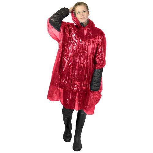 Poncho de lluvia desechable de material reciclado con bolsa de almacenamiento 
