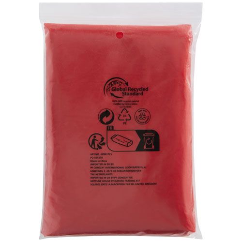 Poncho de lluvia desechable de material reciclado con bolsa de almacenamiento 