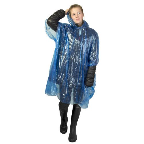 Poncho de lluvia desechable de material reciclado con bolsa de almacenamiento 