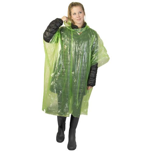 Poncho de lluvia desechable de material reciclado con bolsa de almacenamiento 