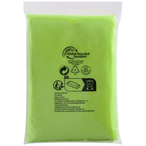 Poncho de lluvia desechable de material reciclado con bolsa de almacenamiento 
