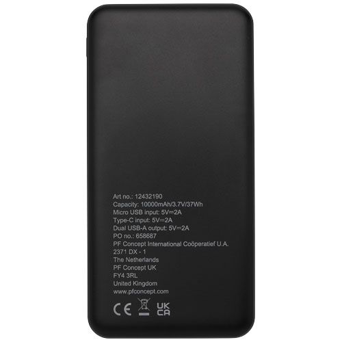 black Batería externa de plástico reciclado de 10 000 mAh