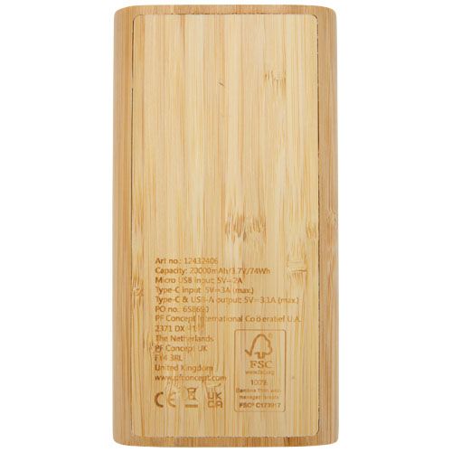 Batería externa de 20,000 mAh de bambú 