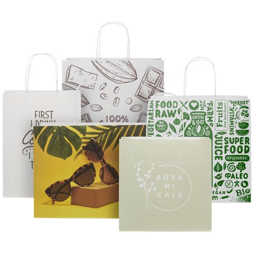 white Bolsa de papel kraft 120 g/m2 con asas de papel retorcido, pequeña