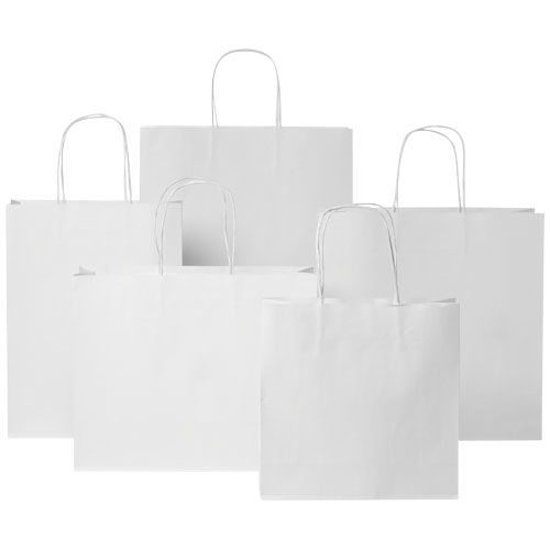 white Bolsa de papel kraft 120 g/m2 con asas de papel retorcido, pequeña