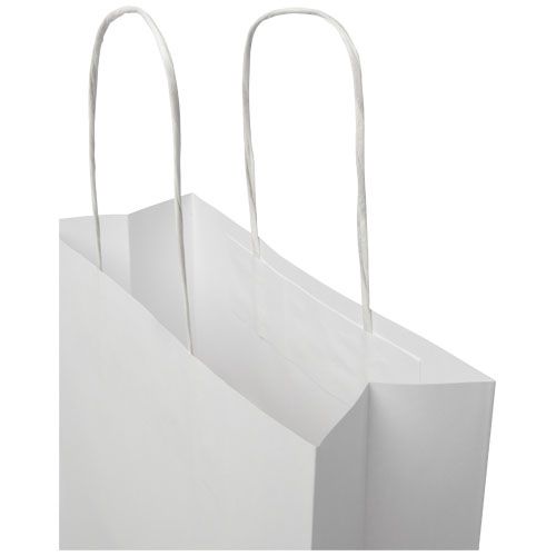 white Bolsa de papel kraft 120 g/m2 con asas de papel retorcido, mediana