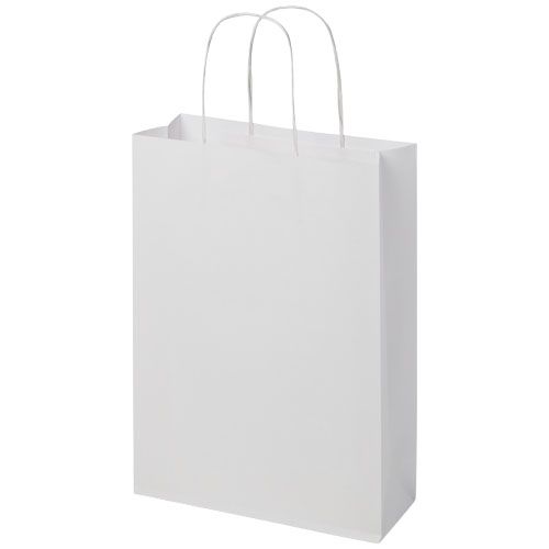 white Bolsa de papel kraft 120 g/m2 con asas de papel retorcido, mediana