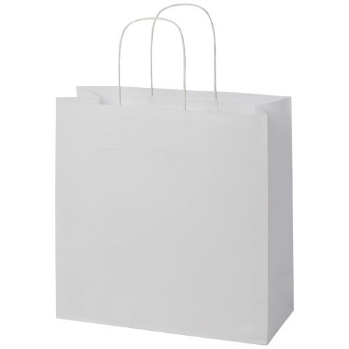 white Bolsa de papel kraft 120 g/m2 con asas de papel retorcido, 31 x 12 x 31 cm