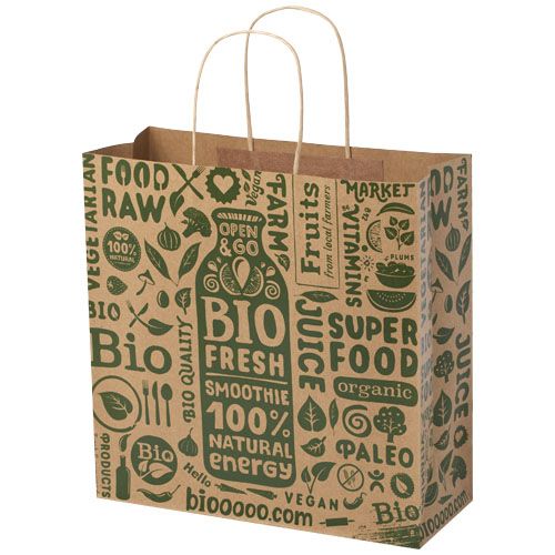 kraft Bolsa de papel kraft 120 g/m2 con asas de papel retorcido, 31 x 12 x 31 cm