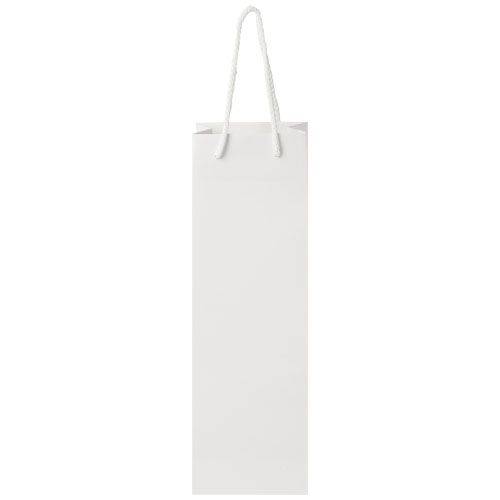 white Bolsa para botella de vino de papel integra 170 g/m2 hecha a mano con asas de plástico