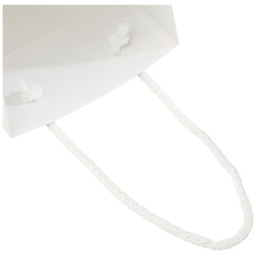 white Bolsa para botella de vino de papel integra 170 g/m2 hecha a mano con asas de plástico