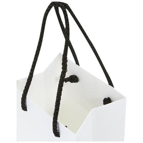 blanco/negro Bolsa para botella de vino de papel integra 170 g/m2 hecha a mano con asas de plástico