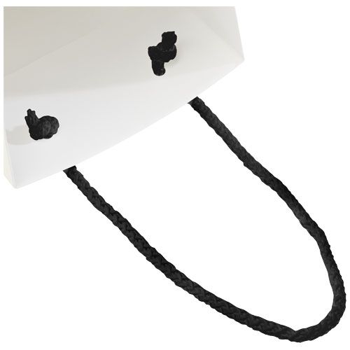 blanco/negro Bolsa para botella de vino de papel integra 170 g/m2 hecha a mano con asas de plástico