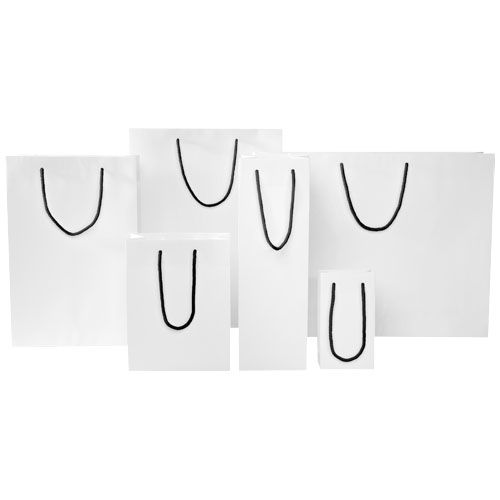 blanco/negro Bolsa para botella de vino de papel integra 170 g/m2 hecha a mano con asas de plástico
