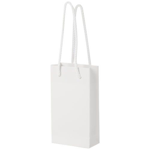 white Bolsa de papel integra 170 g/m2 hecha a mano con asas de plástico, pequeña
