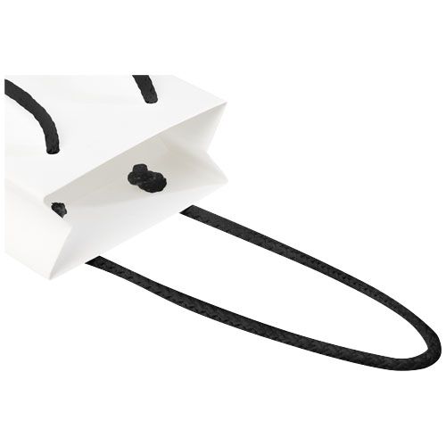 blanco/negro Bolsa de papel integra 170 g/m2 hecha a mano con asas de plástico, pequeña