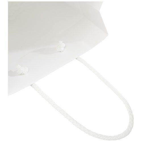 Bolsa de papel integra 170 g/m2 hecha a mano con asas de plástico, mediana