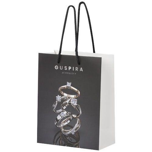 Bolsa de papel integra 170 g/m2 hecha a mano con asas de plástico, mediana