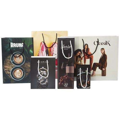 Bolsa de papel integra 170 g/m2 hecha a mano con asas de cordón en PP, 18 x 9 x 23 cm