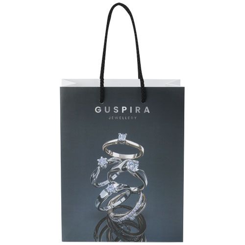 Bolsa de papel integra 170 g/m2 hecha a mano con asas de cordón en PP, 18 x 9 x 23 cm