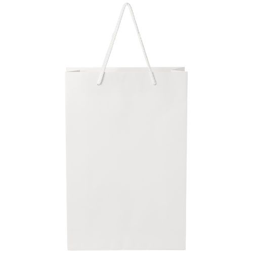 white Bolsa de papel integra 170 g/m2 hecha a mano con asas de plástico, grande