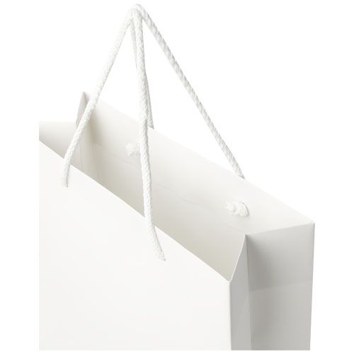 white Bolsa de papel integra 170 g/m2 hecha a mano con asas de plástico, grande