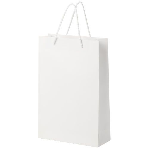 white Bolsa de papel integra 170 g/m2 hecha a mano con asas de plástico, grande