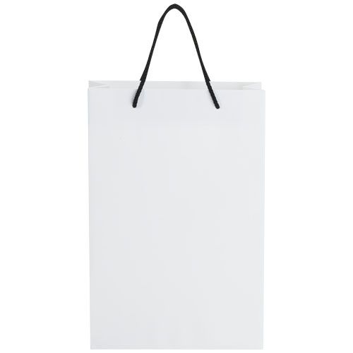 blanco/negro Bolsa de papel integra 170 g/m2 hecha a mano con asas de plástico, grande