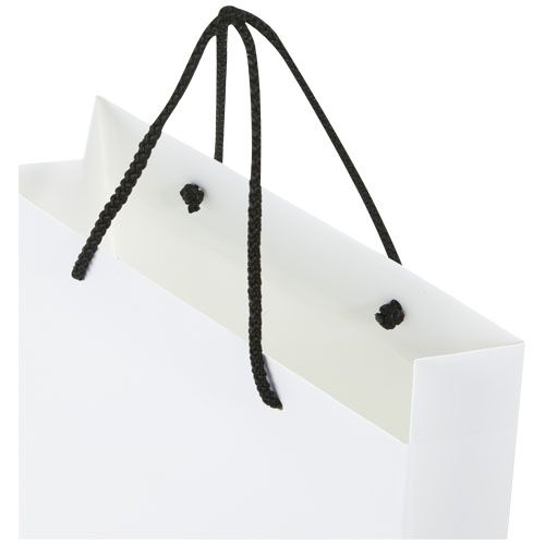 blanco/negro Bolsa de papel integra 170 g/m2 hecha a mano con asas de plástico, grande