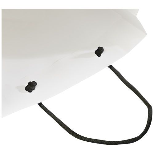 blanco/negro Bolsa de papel integra 170 g/m2 hecha a mano con asas de plástico, grande
