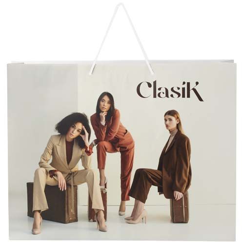 Bolsa de papel integra 170 g/m2 hecha a mano con asas de cordón en PP, 45 x 10 x 35 cm