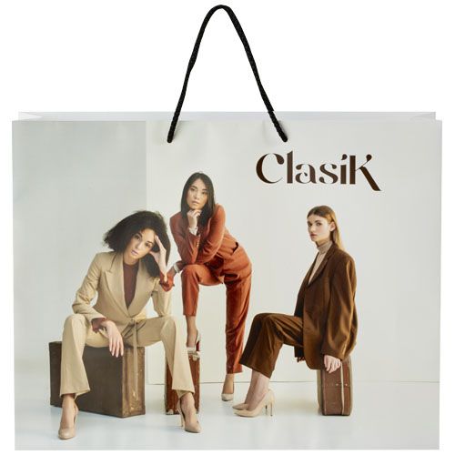 Bolsa de papel integra 170 g/m2 hecha a mano con asas de cordón en PP, 45 x 10 x 35 cm