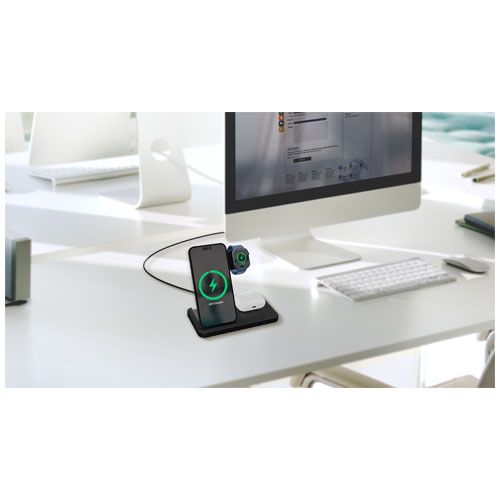 black Base de carga inalámbrica 3 en 1 con soporte para teléfono