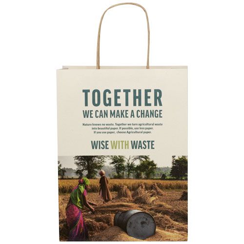 Sac en papier fabriqué à partir de déchets agricoles 150 g/m2 avec poignées torsadées, taille moyenne - 2