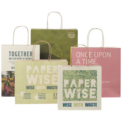 Sac en papier fabriqué à partir de déchets agricoles 150 g/m2avec poignées torsadées, grande taille - 5