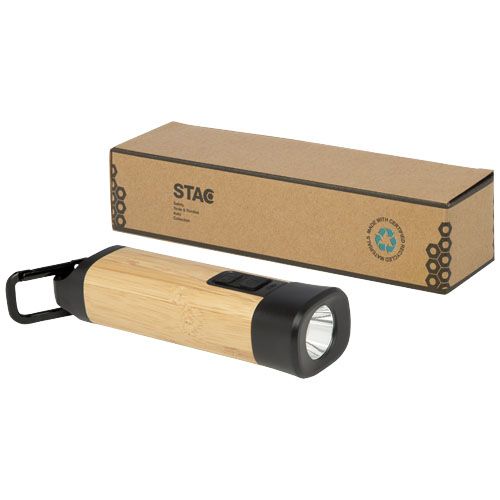 Linterna de plástico reciclado con mosquetón de bambú/RCS 