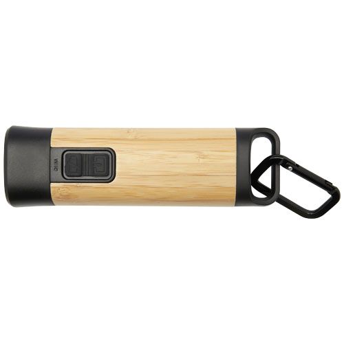 Linterna de plástico reciclado con mosquetón de bambú/RCS 