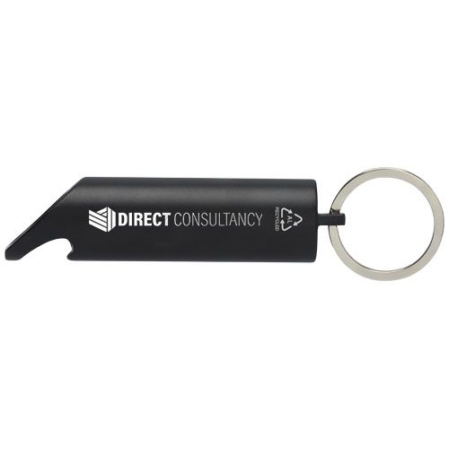 Luz LED IPX de aluminio reciclado y abrebotellas con llavero 