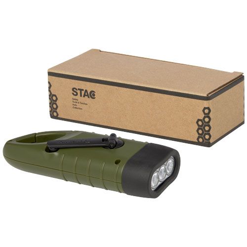 Linterna de dinamo solar con mosquetón de plástico reciclado 