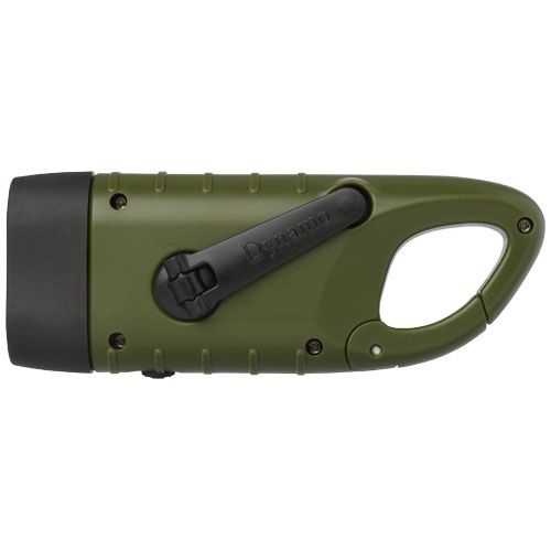 Linterna de dinamo solar con mosquetón de plástico reciclado 