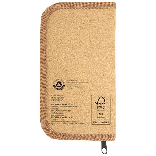 natural Set de herramientas de plástico reciclado con certificación RCS de 24 piezas con funda de corcho