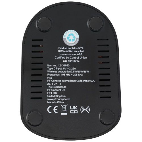 Base de carga inalámbrica con doble bobina de 15W en plástico reciclado con certificación RCS 