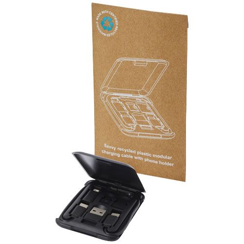 Cable de carga modular de plástico reciclado con soporte para teléfono 