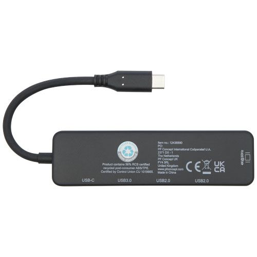 black USB 2.0-3.0 con adaptador multimedia de plástico reciclado con puerto HDMI y certificación RCS