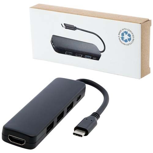 black USB 2.0-3.0 con adaptador multimedia de plástico reciclado con puerto HDMI y certificación RCS